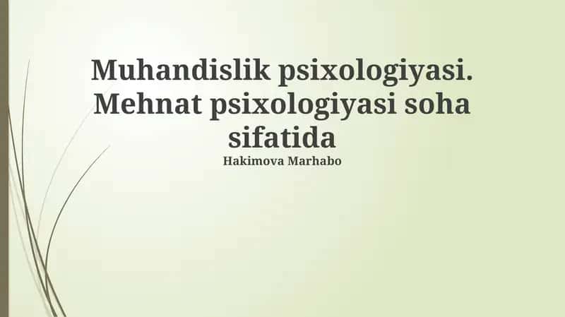 Muhandislik va Mehnat Psixologiyasiga Kirish 1