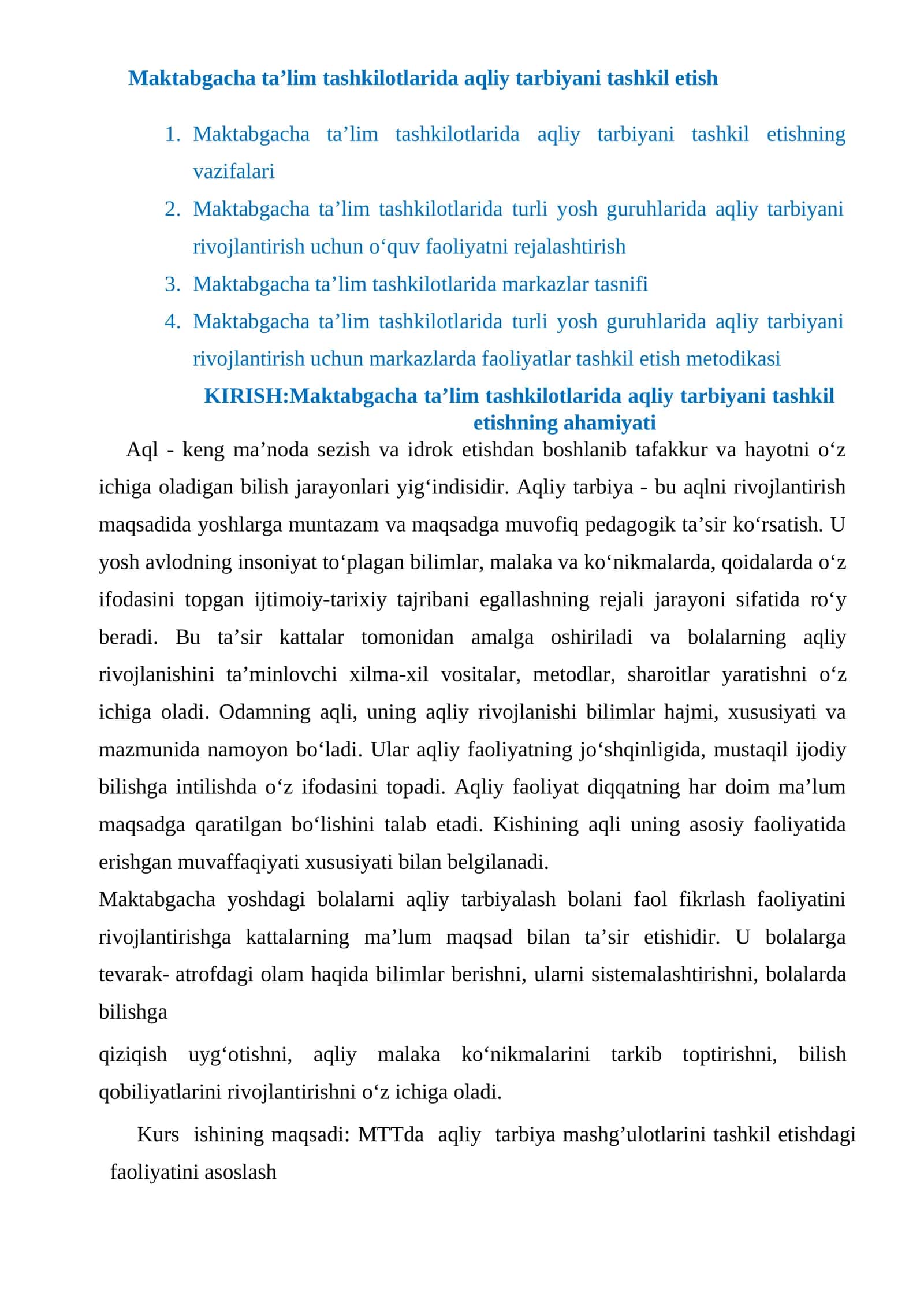 Maktabgacha ta’lim tashkilotlarida aqliy tarbiyani tashkil etish 1