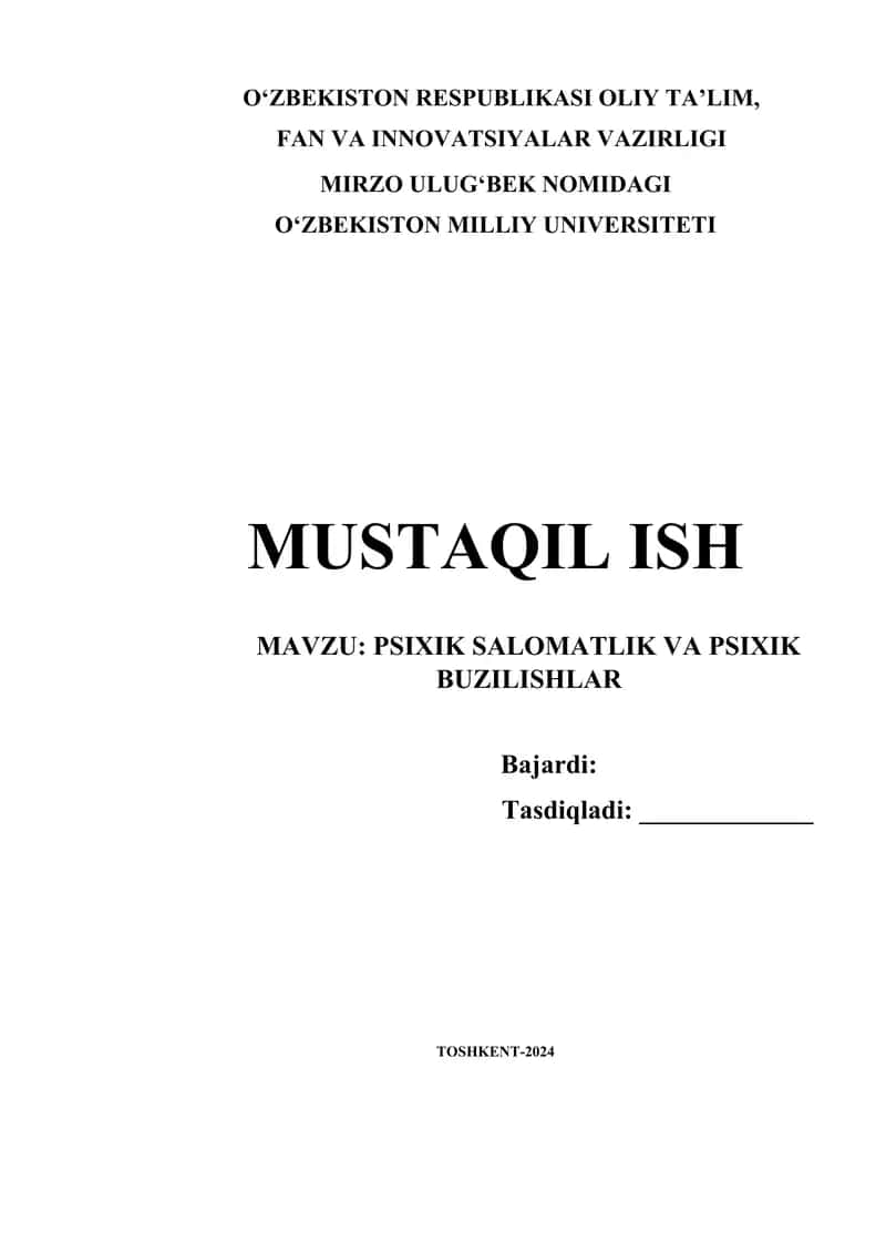 PSIXIK SALOMATLIK VA PSIXIK BUZILISHLAR 1
