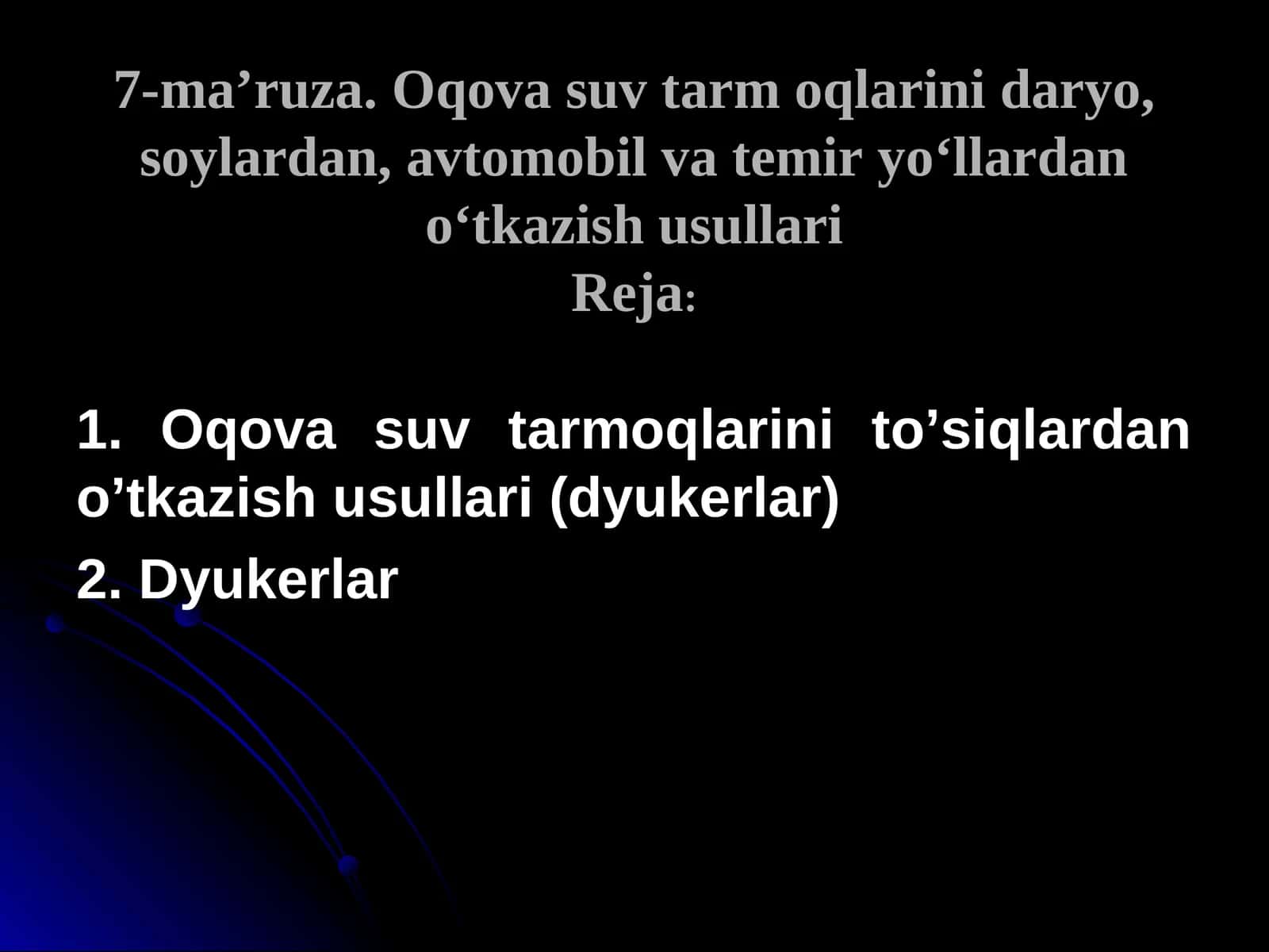 Oqova suv tarm oqlarini daryo, soylardan, avtomobil va temir yo‘llardan o‘tkazish usullari 1