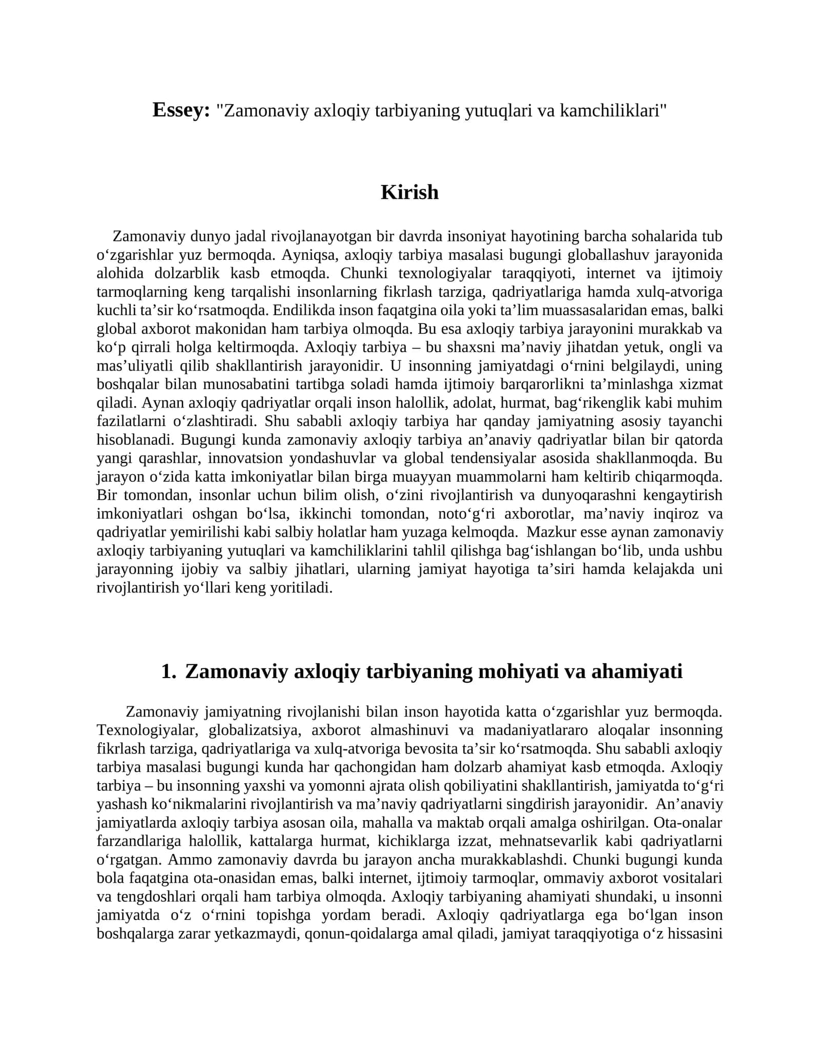Zamonaviy axloqiy tarbiyaning yutuqlari va kamchiliklari 1