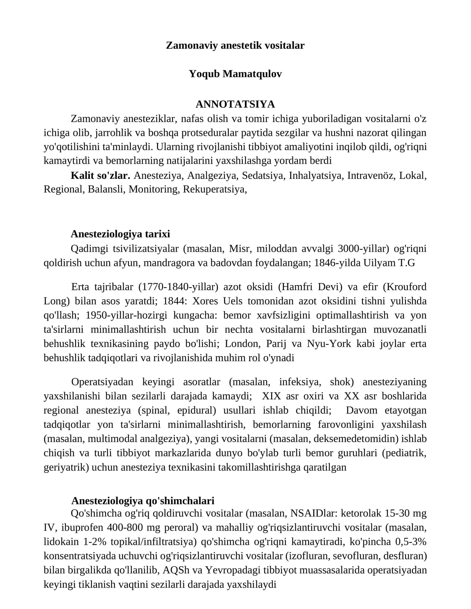 Zamonaviy anestetik vositalar 1