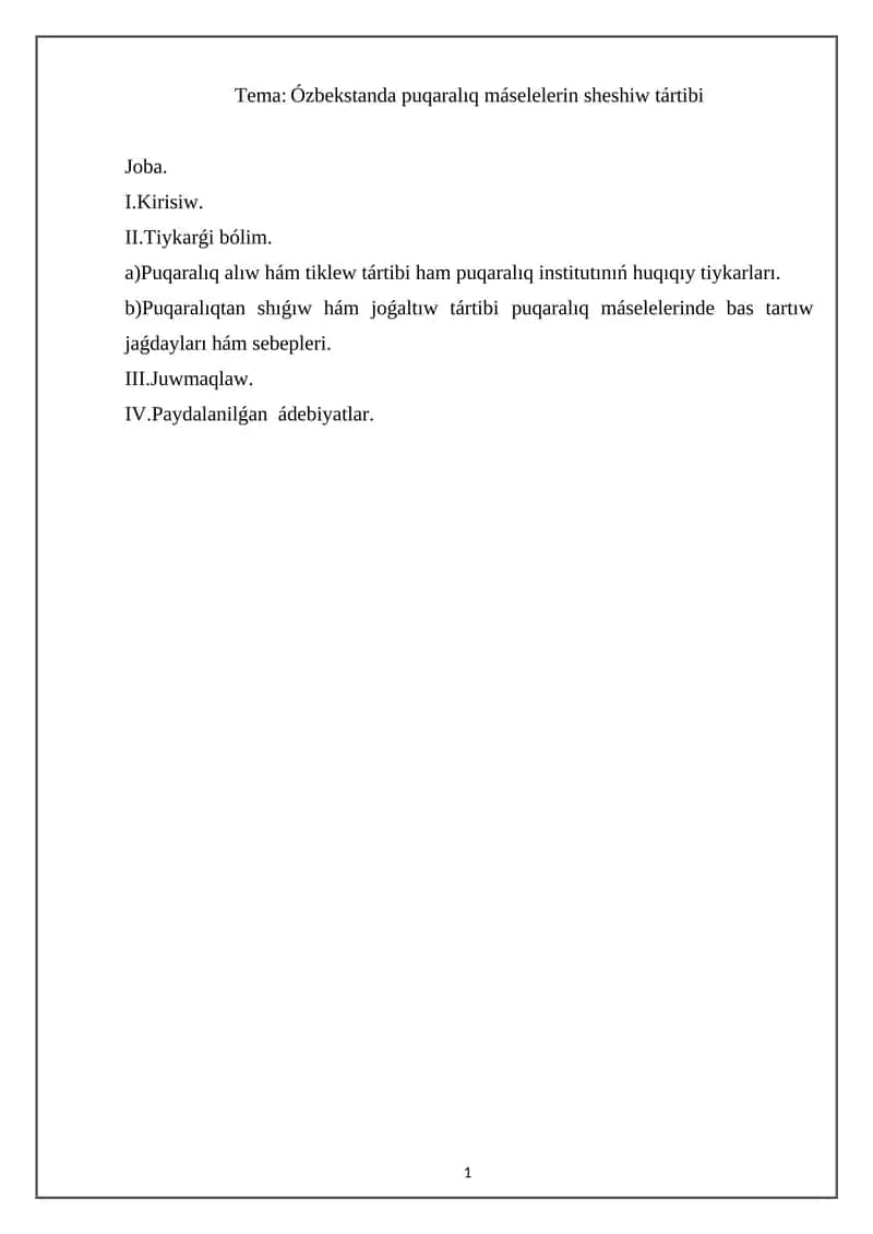 Puqaralıq máselelerin sheshiw tártibi 1