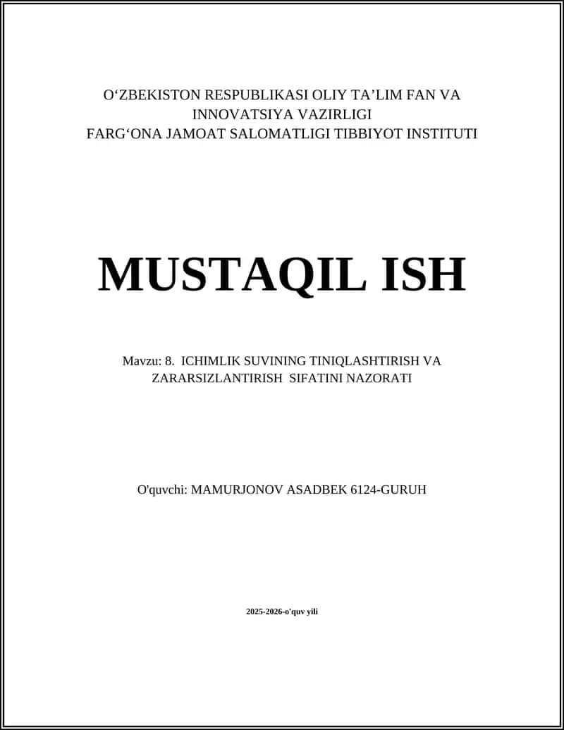 Ichimlik suvini tiniqlash va tozalash usullari 1