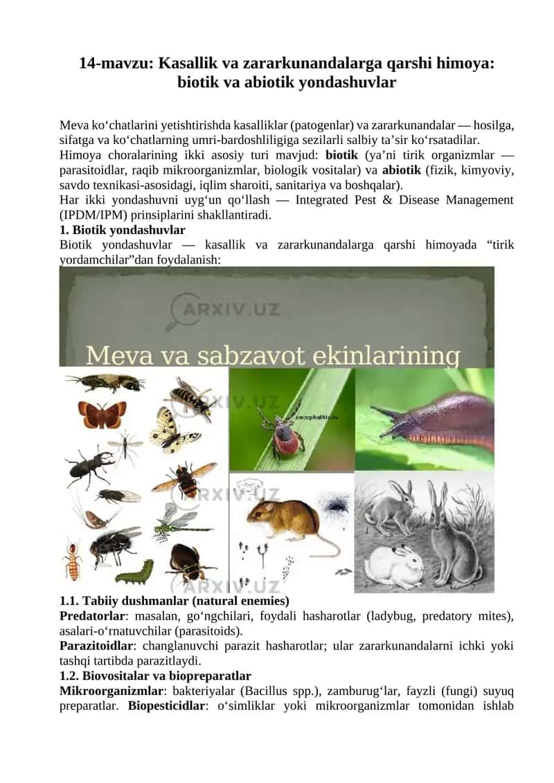 Kasallik va zararkunandalarga qarshi himoya 1