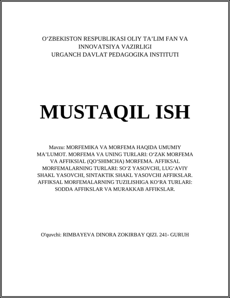 MORFEMIKA VA MORFEMA HAQIDA UMUMIY MA’LUMOT 1
