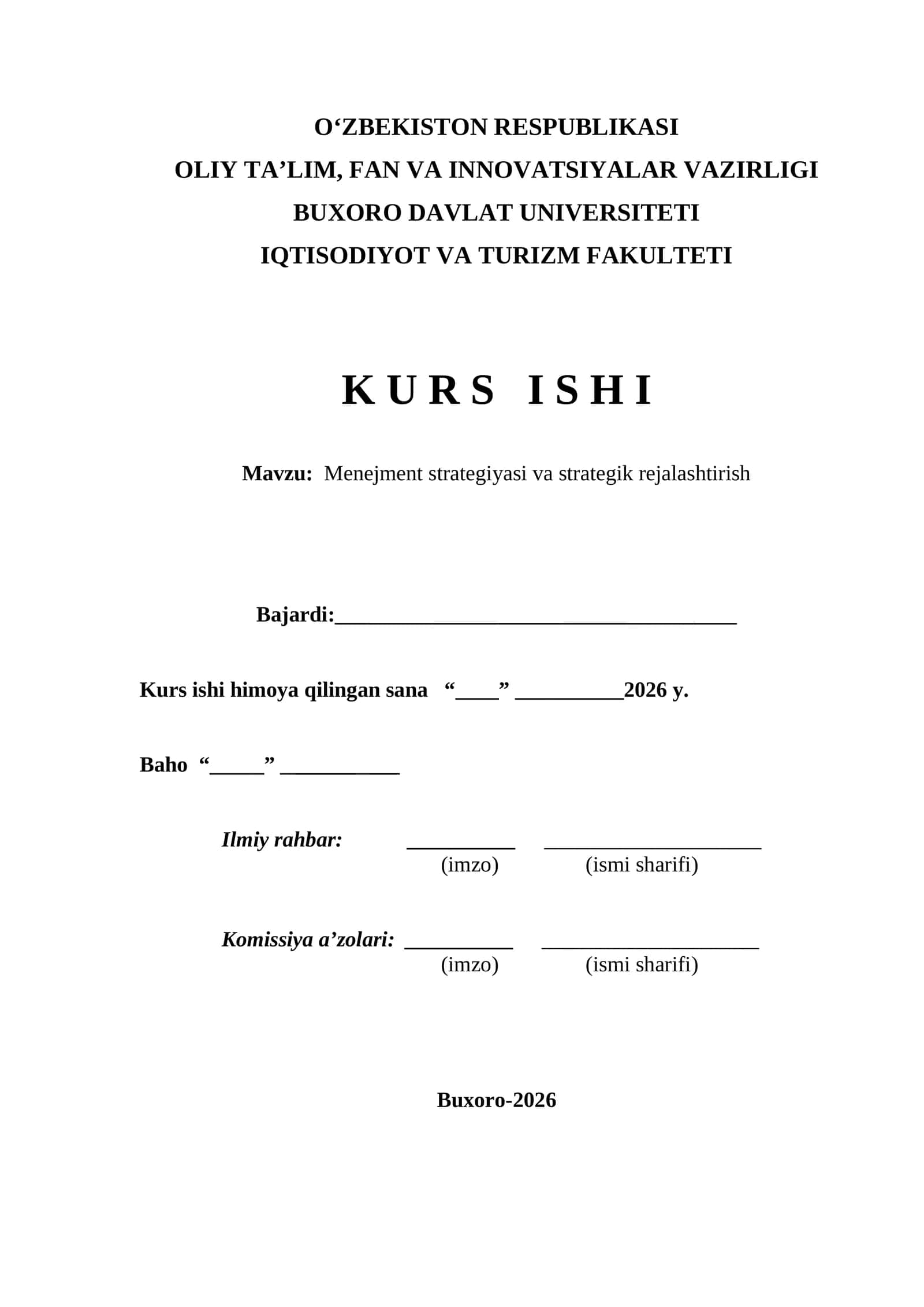 Menejment strategiyasi va strategik rejalashtirish    kurs ishi 1