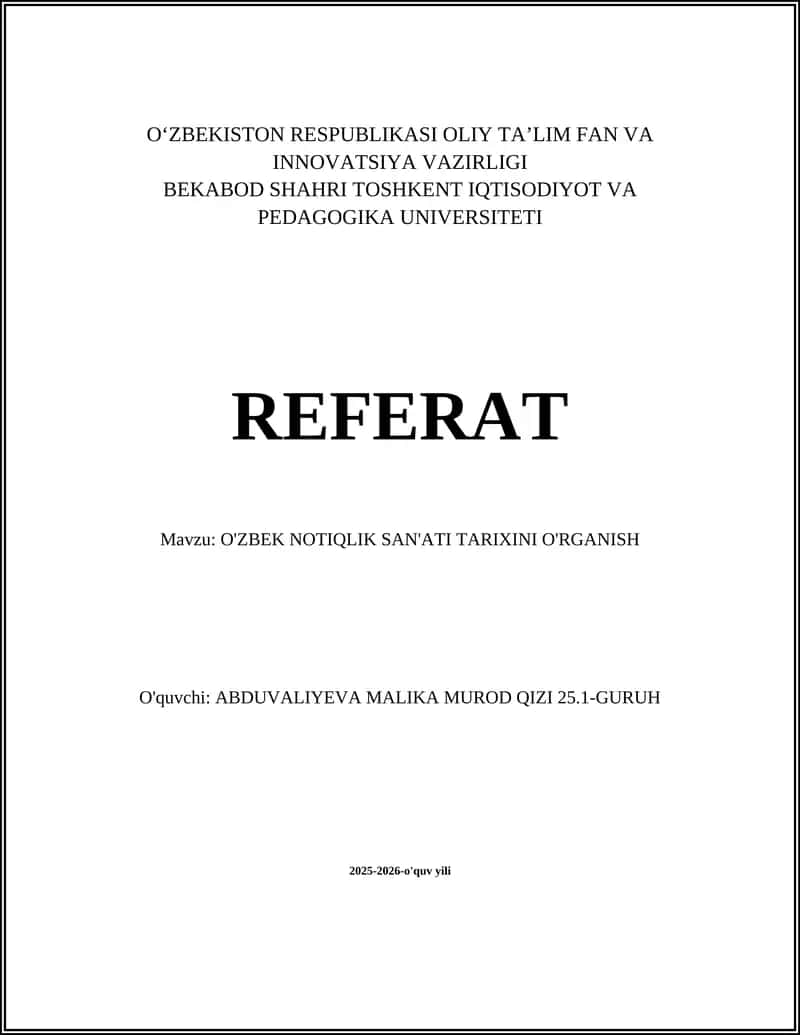 O'ZBEK NOTIQLIK SAN'ATI TARIXINI O'RGANISH 1