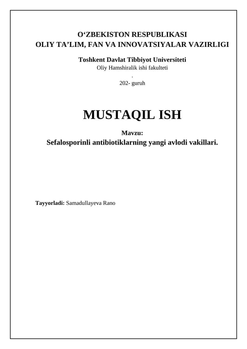 Sefalosporinli antibiotiklarning yangi avlodi vakillari 1