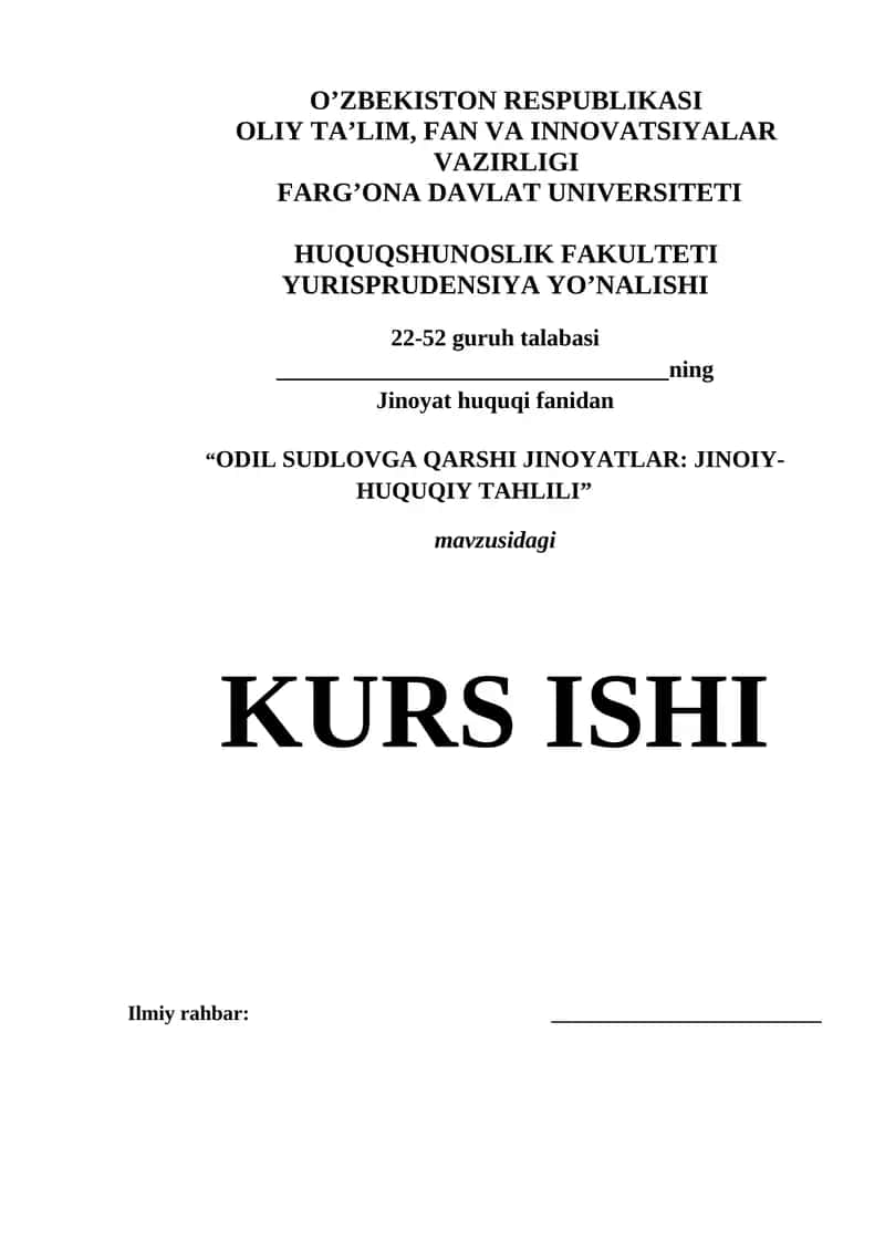 ODIL SUDLOVGA QARSHI JINOYATLAR: JINOIY-HUQUQIY TAHLILI 1