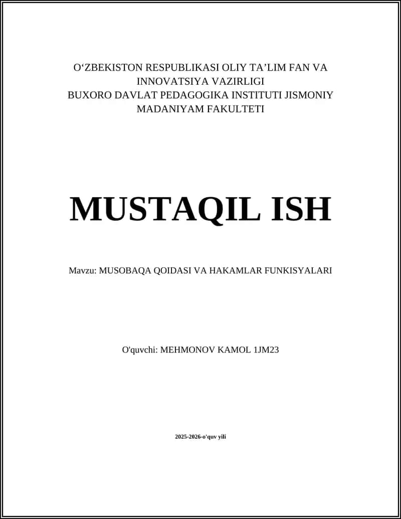 MUSOBAQA QOIDASI VA HAKAMLAR FUNKISYALARI 1