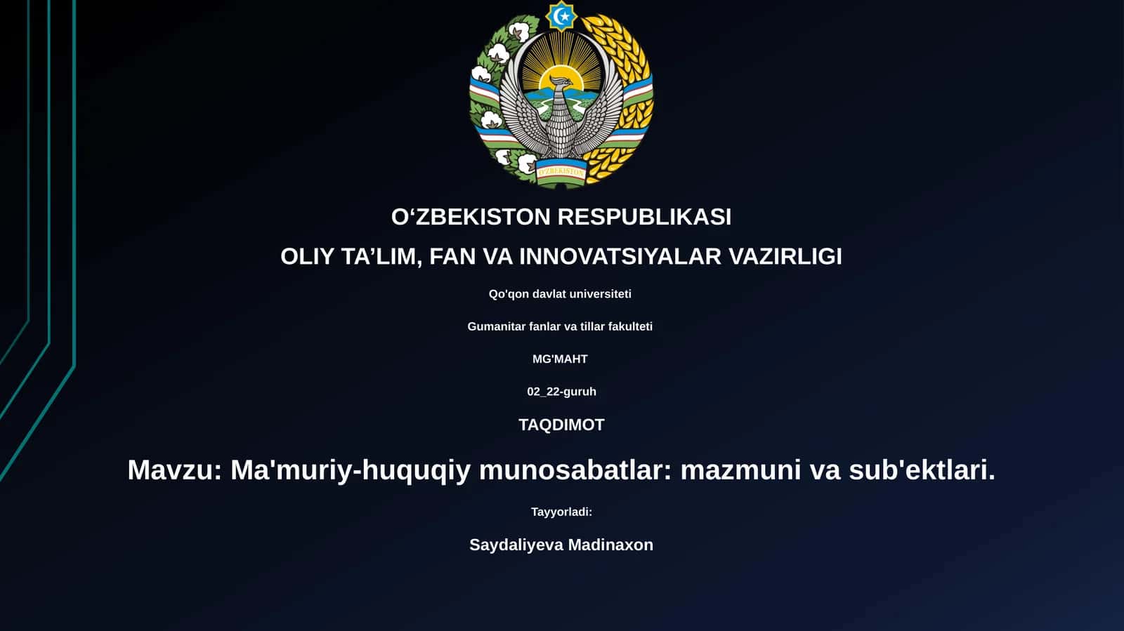 Ma'muriy-huquqiy munosabatlar: mazmuni va sub'ektlari 1