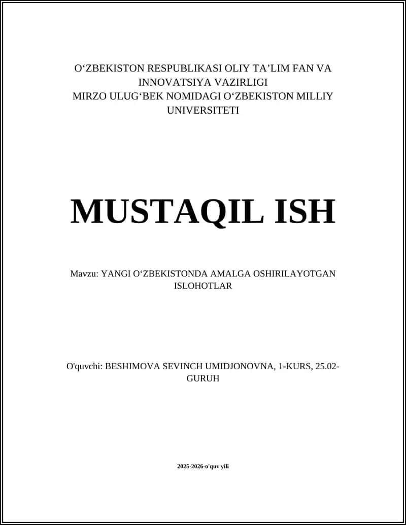 YANGI OʻZBEKISTONDA AMALGA OSHIRILAYOTGAN ISLOHOTLAR 1