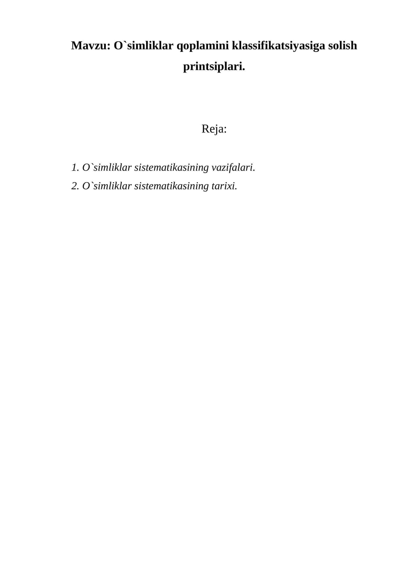 O`simliklar qoplamini klassifikatsiyasiga solish printsiplari 1