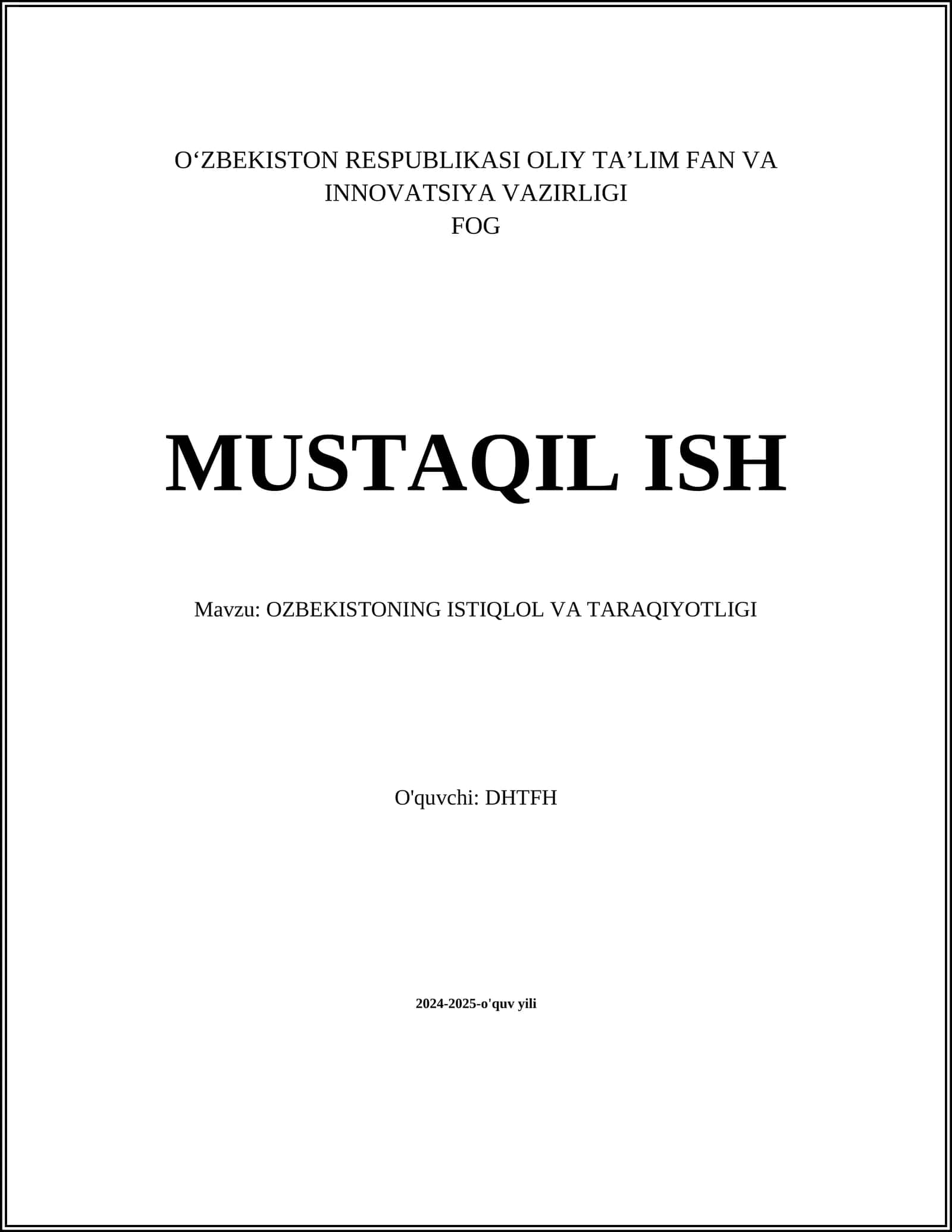 O‘zbekistonning Istiqlol va Taraqqiyotligi 1