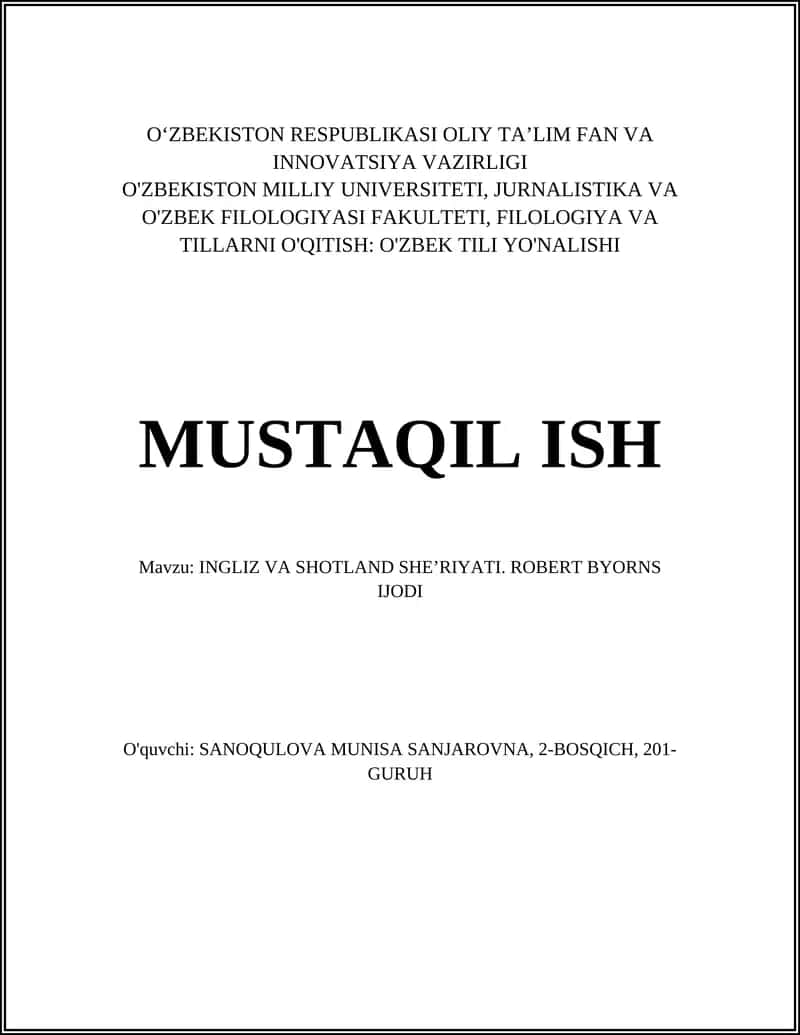 INGLIZ VA SHOTLAND SHE’RIYATI. ROBERT BYORNS IJODI 1