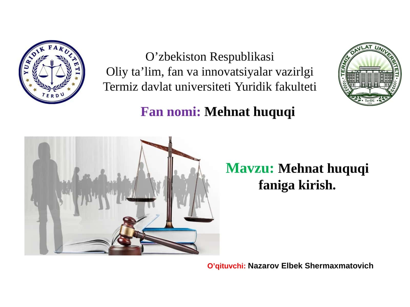 Mehnahtuquqi faniga kirish 1