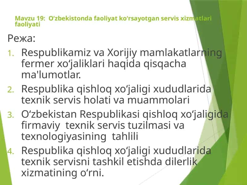 Oʻzbekistonda faoliyat koʻrsayotgan servis xizmatlari faoliyati 1