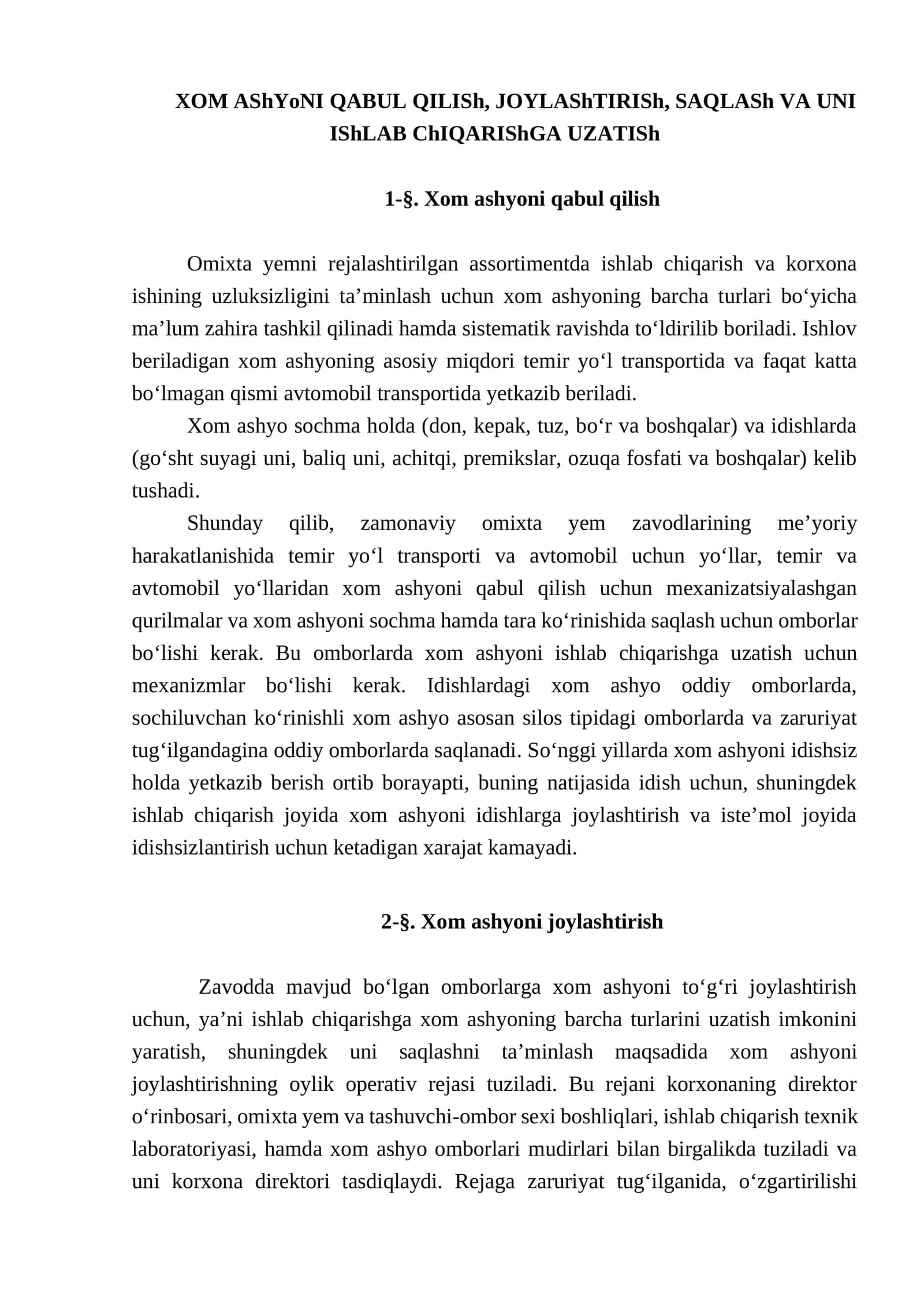 XOM AShYoNI QABUL QILISh, JOYLAShTIRISh, SAQLASh VA UNI IShLAB ChIQARIShGA UZATISh 1