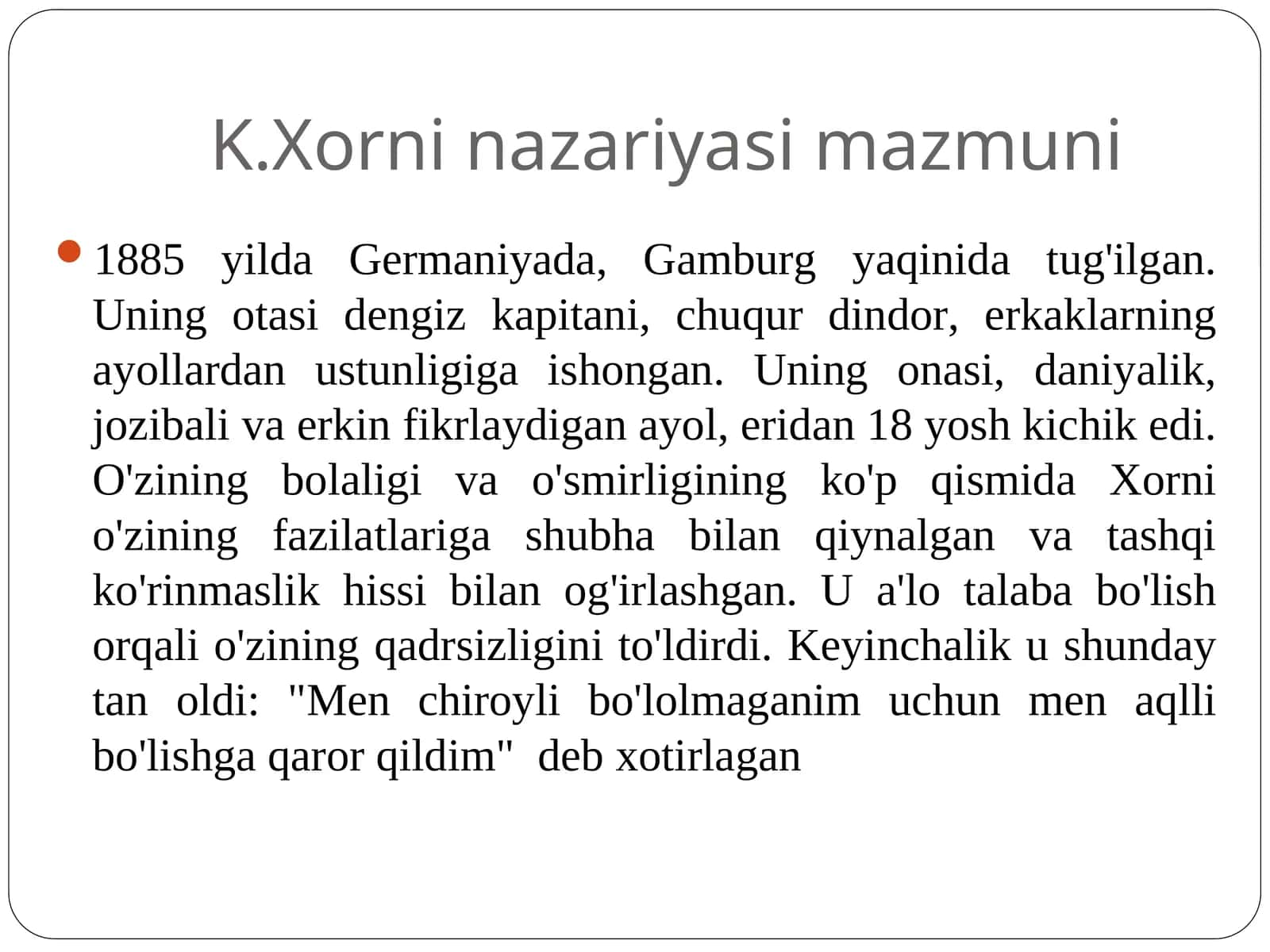 K.Xorni nazariyasi mazmuni 1