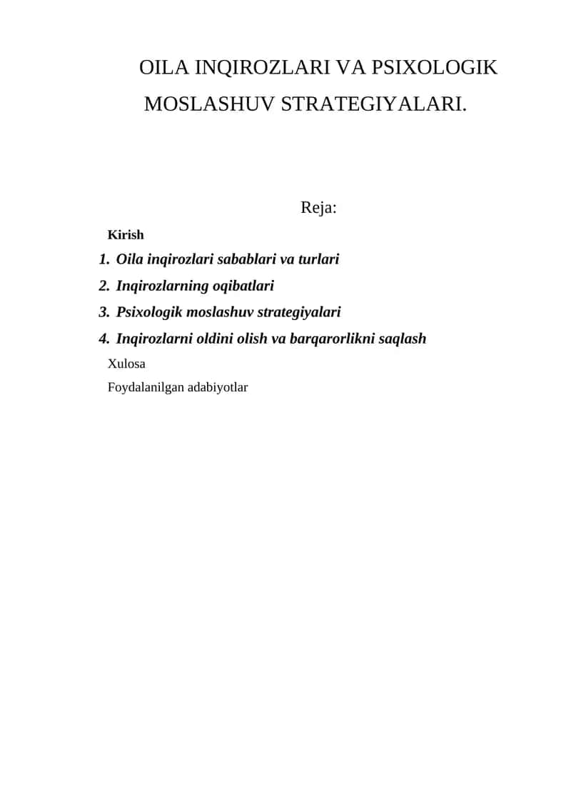 OILA INQIROZLARI VA PSIXOLOGIK MOSLASHUV STRATEGIYALARI 1