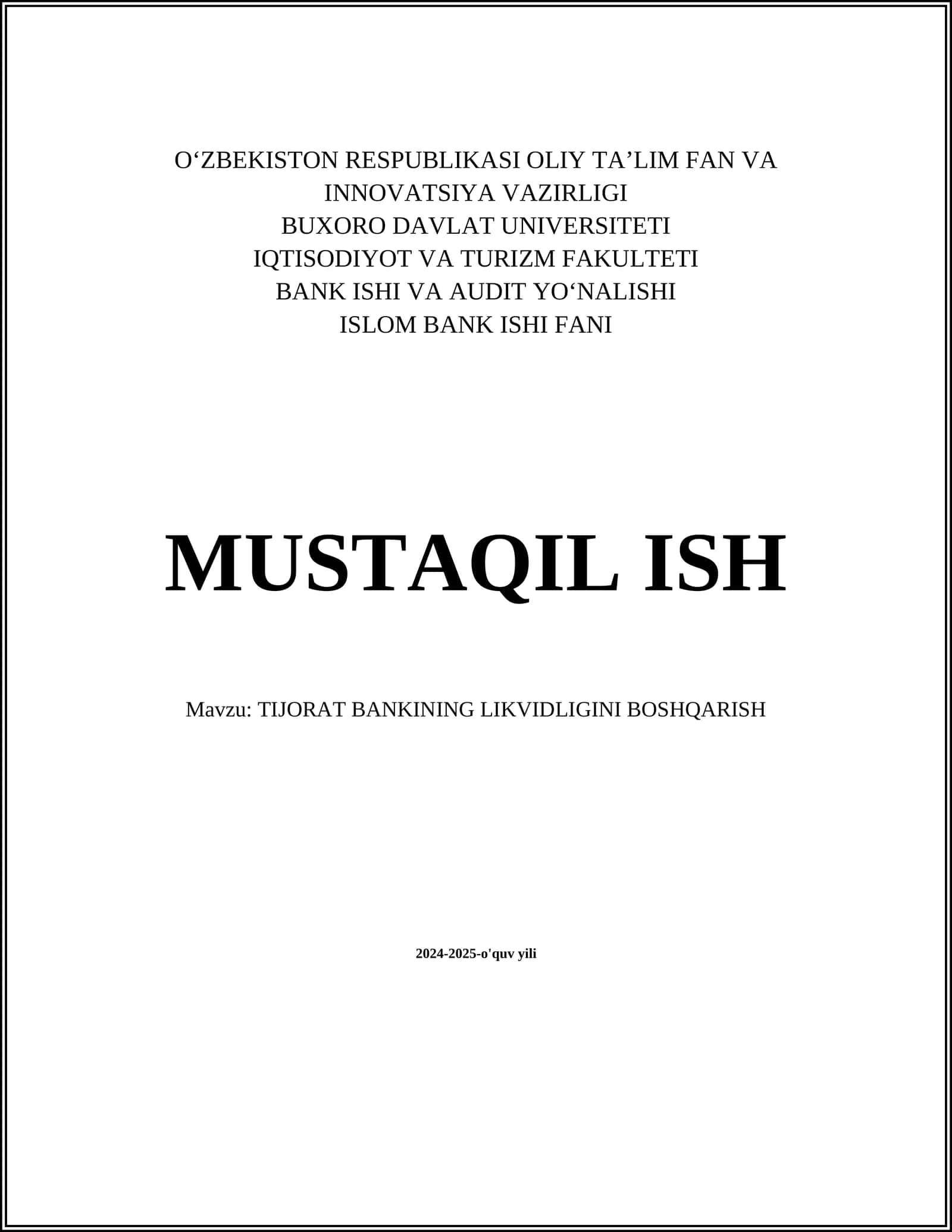 TIJORAT BANKINING LIKVIDLIGINI BOSHQARISH 1