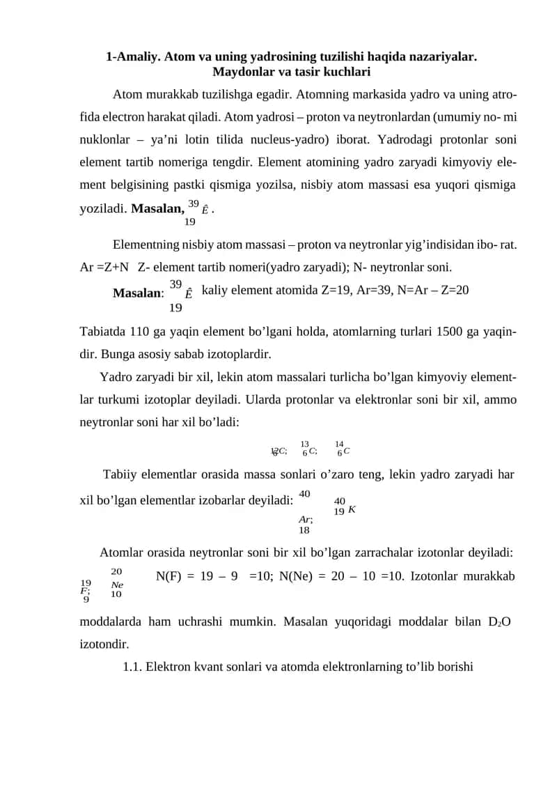 Atom va uning yadrosining tuzilishi 1