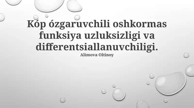 Kóp ózgaruvchili oshkormas funksiya uzluksizligi va differentsiallanuvchiligi 1