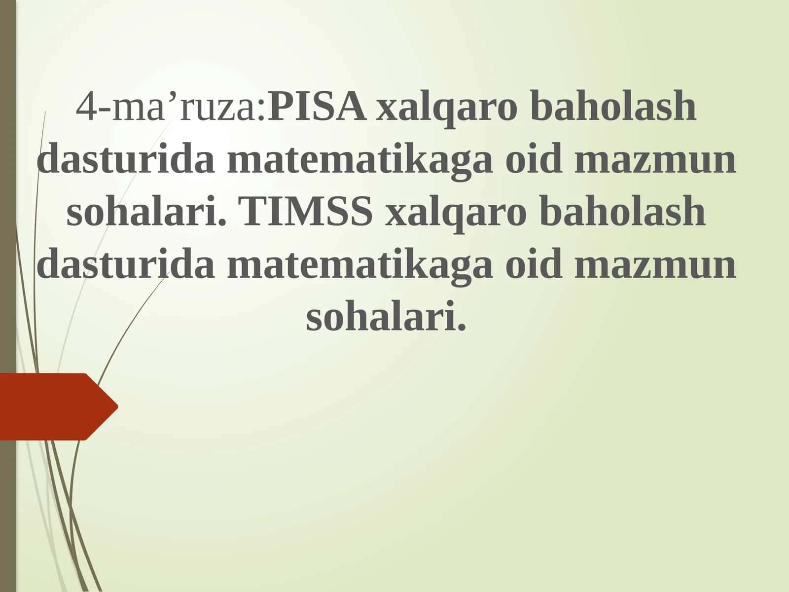 PISA xalqaro baholash dasturida matematikaga oid mazmun sohalari. TIMSS xalqaro baholash dasturida matematika 1