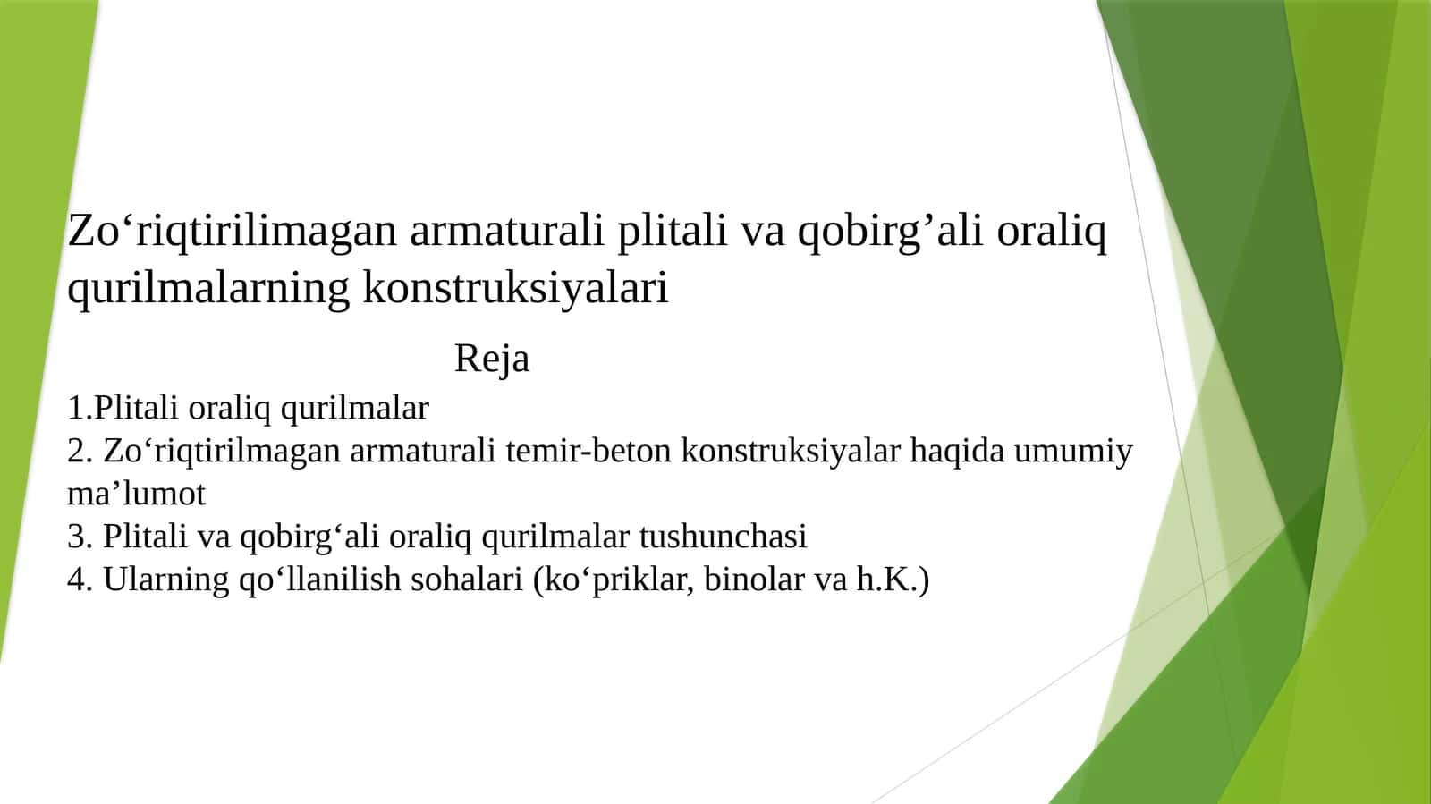 Zo'riqtirilmagan armaturali plitalar va qobirg'alioraliq qurilmalar 1