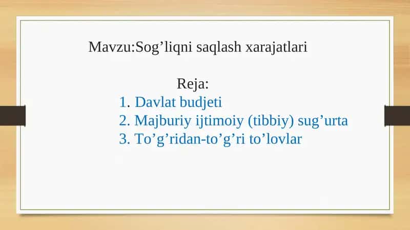 Sog’liqni saqlash xarajatlari 1