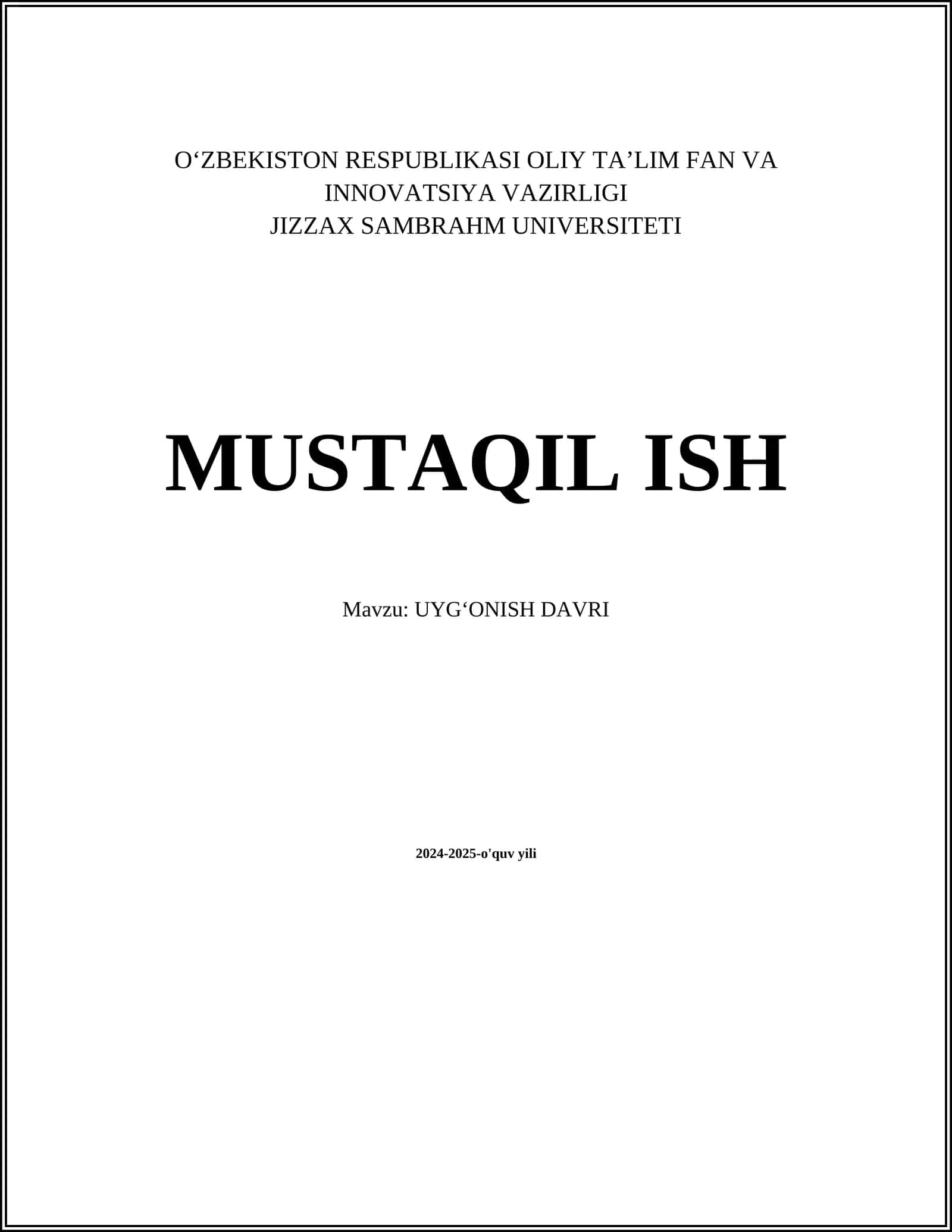 UYGʻONISH DAVRI 1