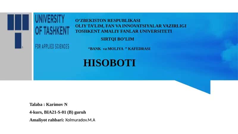Bank va Moliya Kafedrasi Hisoboti 1