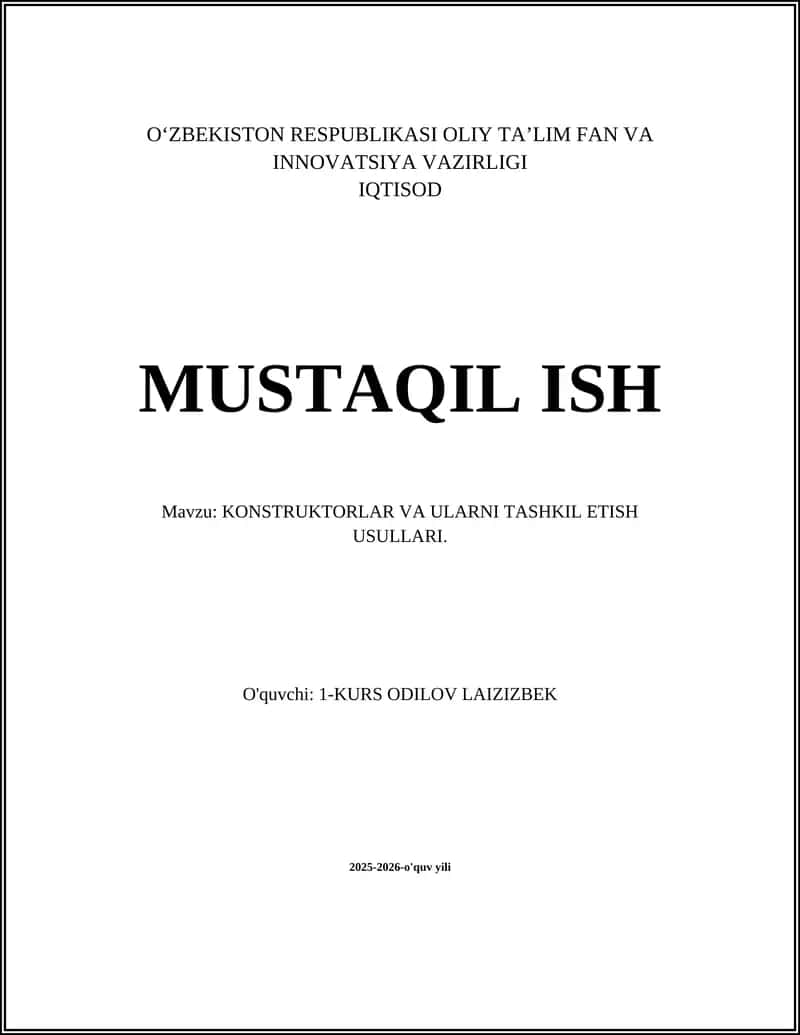 KONSTRUKTORLAR VA ULARNI TASHKIL ETISH USULLARI 1
