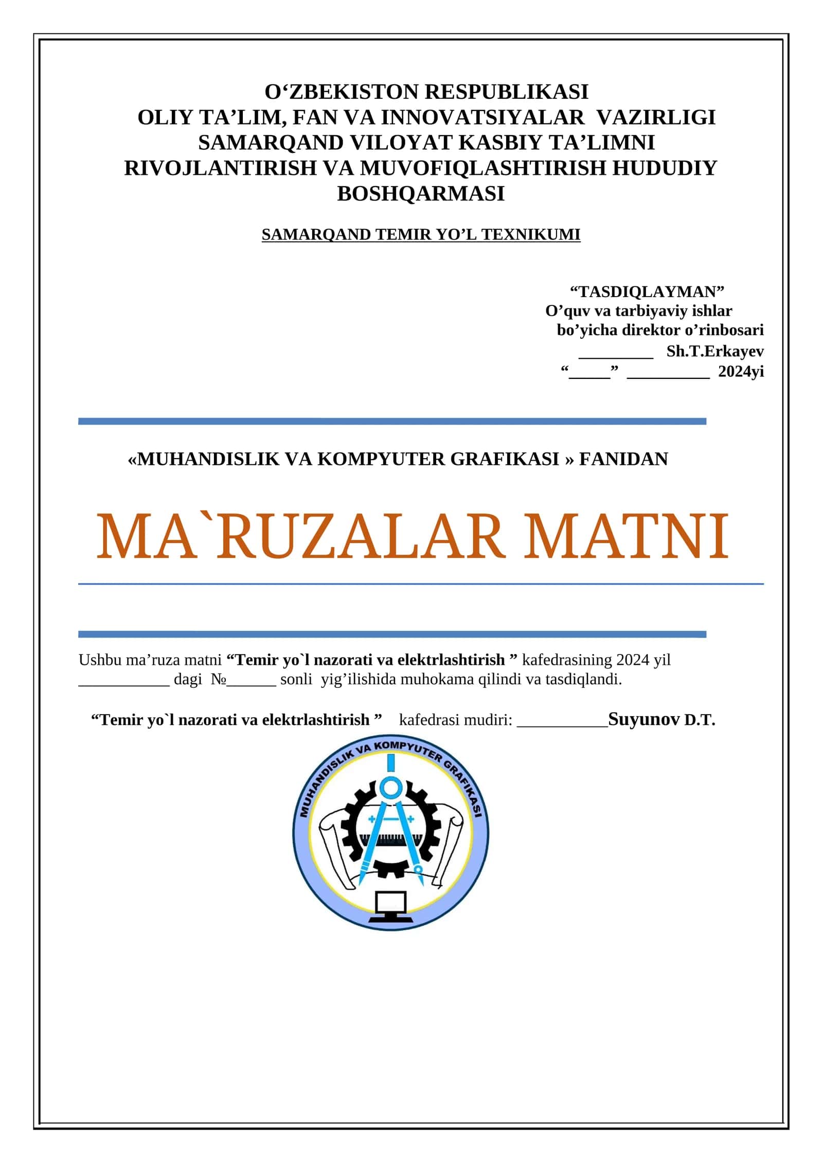 MUHANDISLIK VA KOMPYUTER GRAFIKASI 1