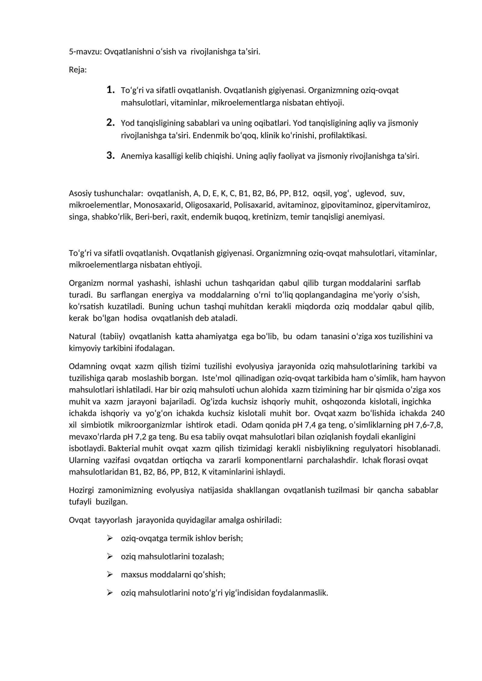 Ovqаtlаnish va rivojlanishga ta’siri 1