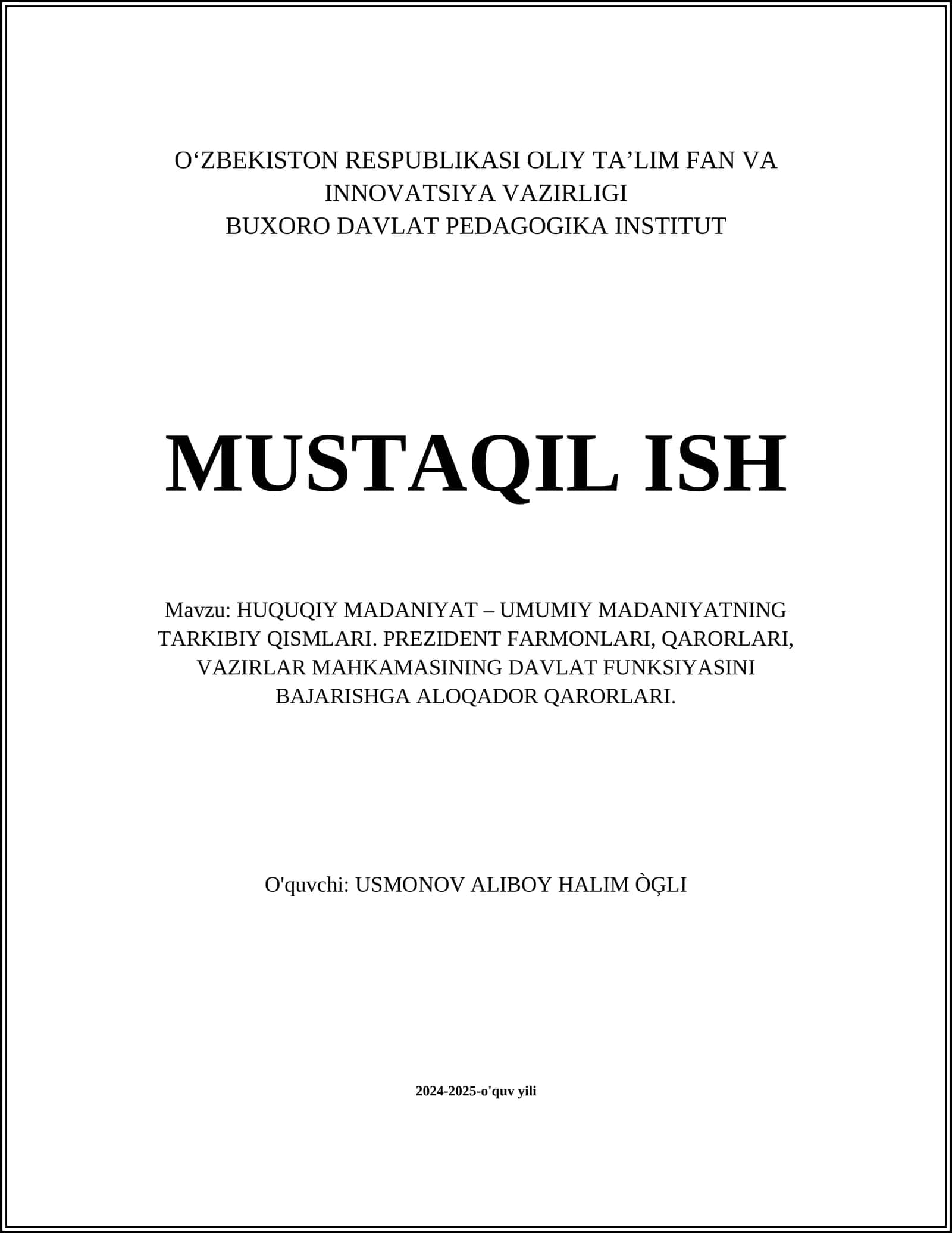 HUQUQIY MADANIYAT – UMUMIY MADANIYATNING TARKIBIY QISMLARI 1