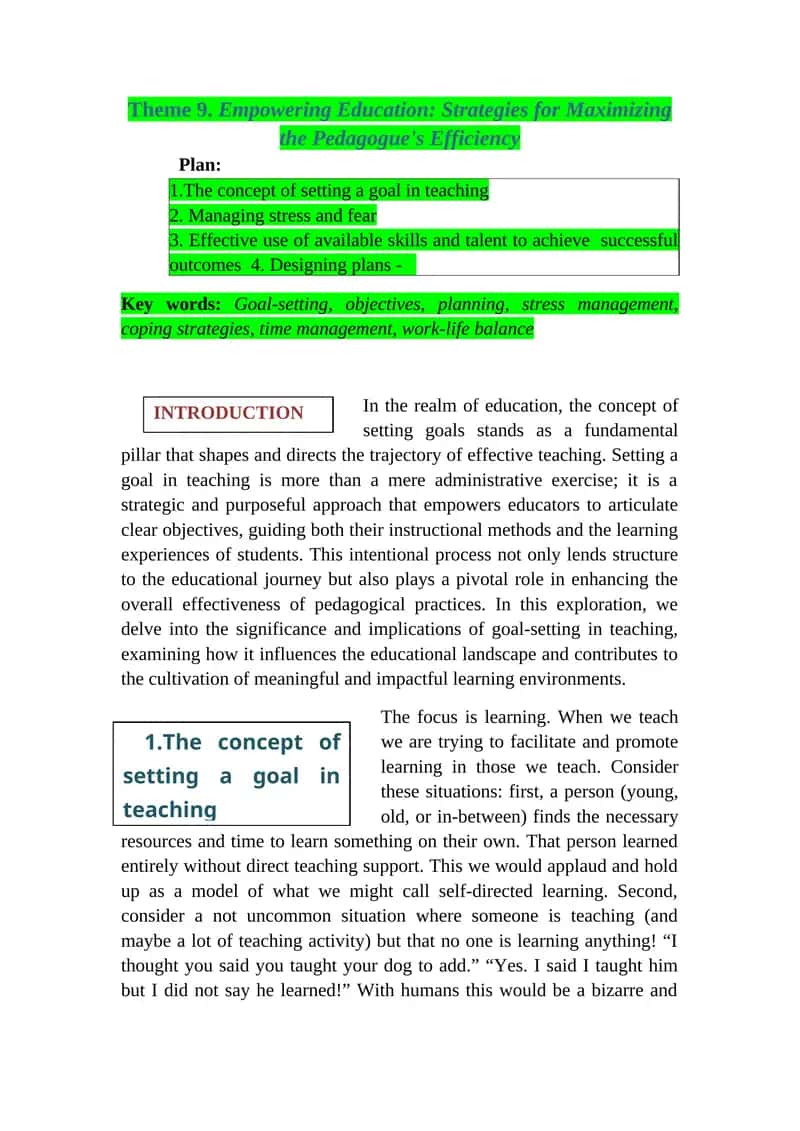 Empowering Education: Strategies for Maximizing the Pedagogue's Efficiency 1