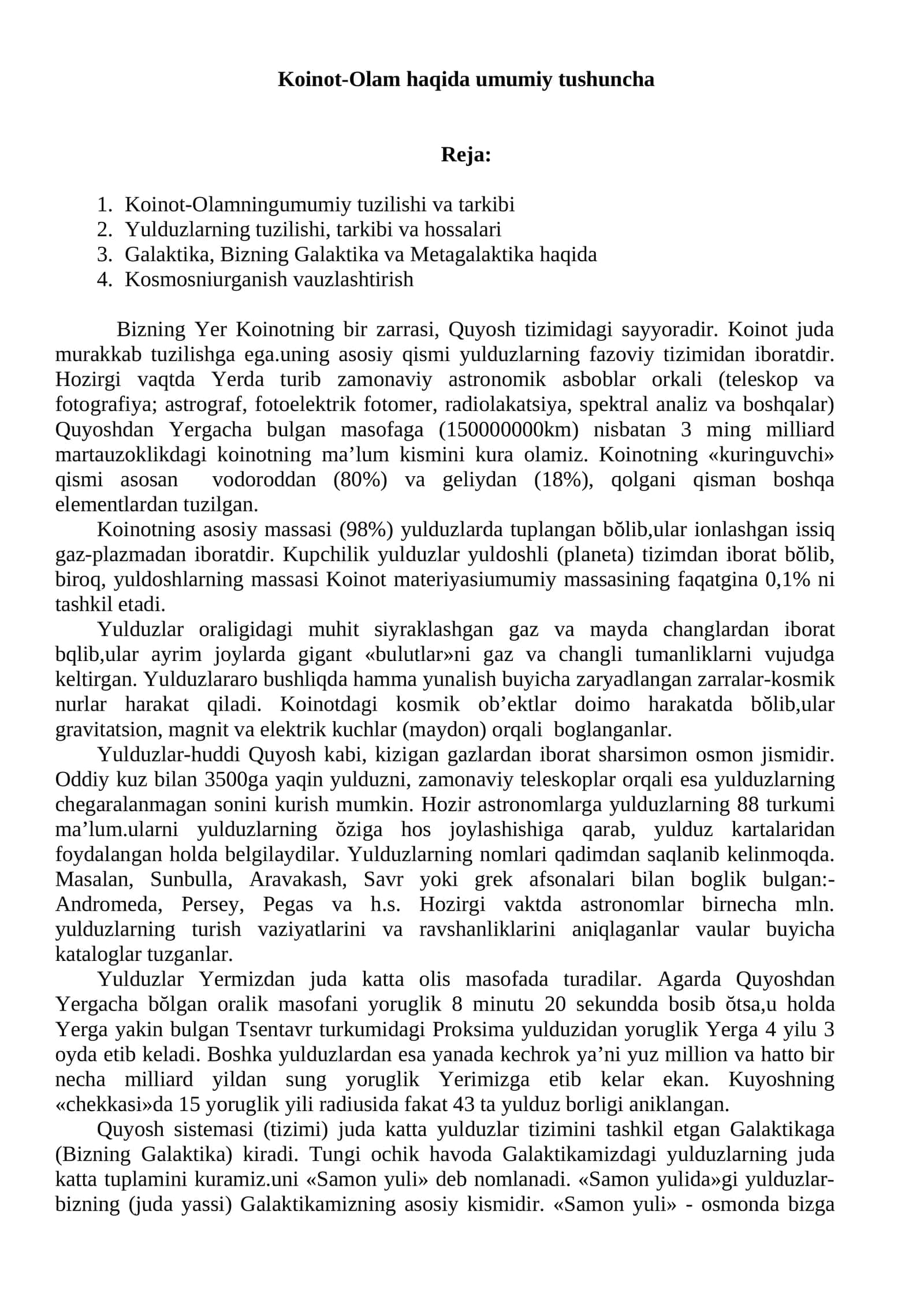 Koinot-Olam haqida umumiy tushuncha 1