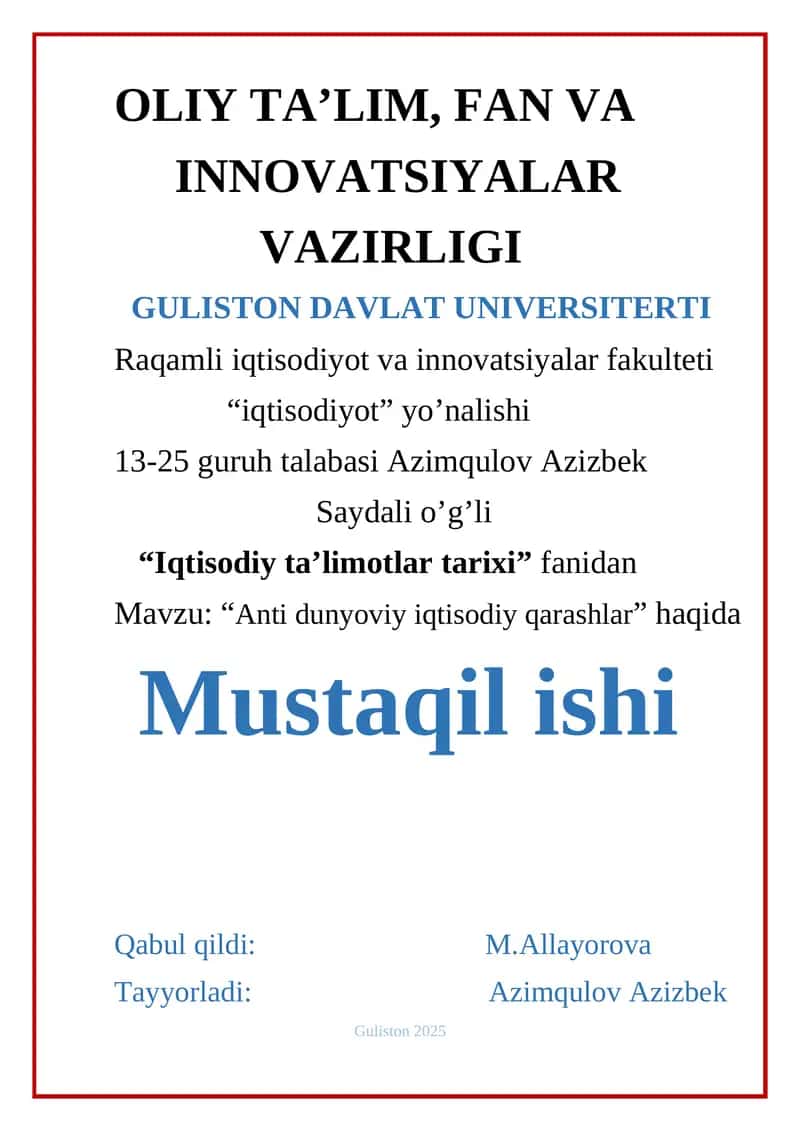 Anti dunyodagi iqtisodiy qarashlar 1