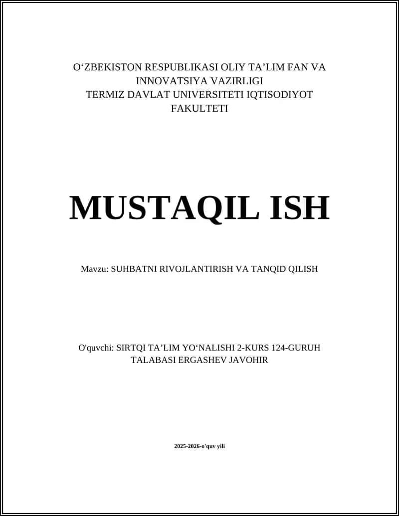 SUHBATNI RIVOJLANTIRISH VA TANQID QILISH 1