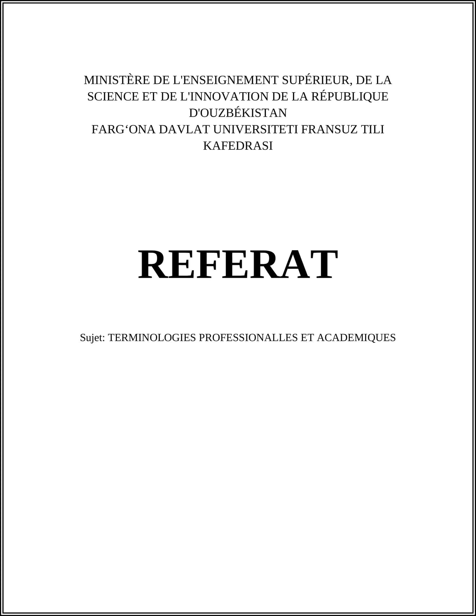 TERMINOLOGIES PROFESSIONALLES ET ACADEMIQUES 1