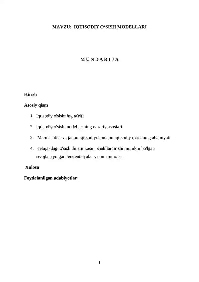 IQTISODIY OʻSISH MODELLARI
