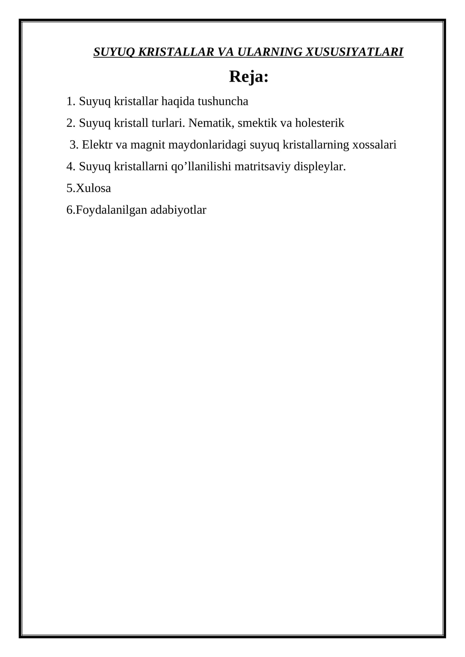 SUYUQ KRISTALLAR VA ULARNING XUSUSIYATLARI 1