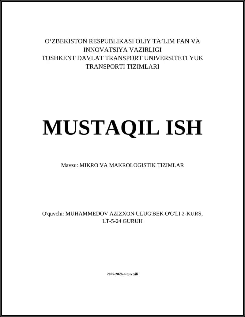 MIKRO VA MAKROLOGISTIK TIZIMLARI 1