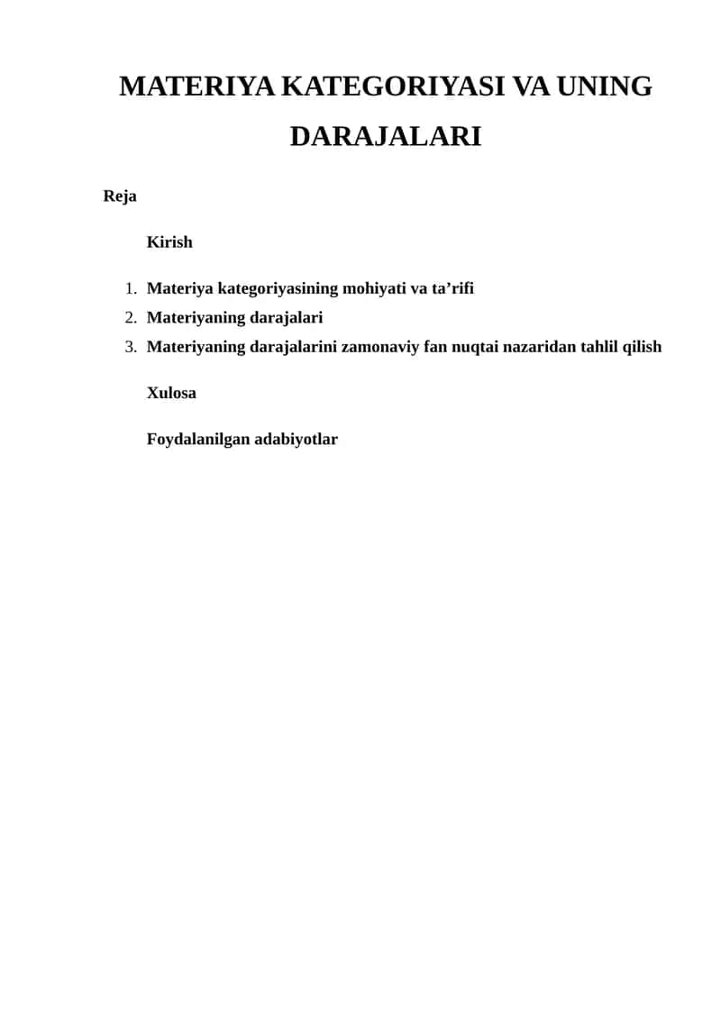 MATERIYA KATEGORIYASI VA UNING DARAJALARI 1