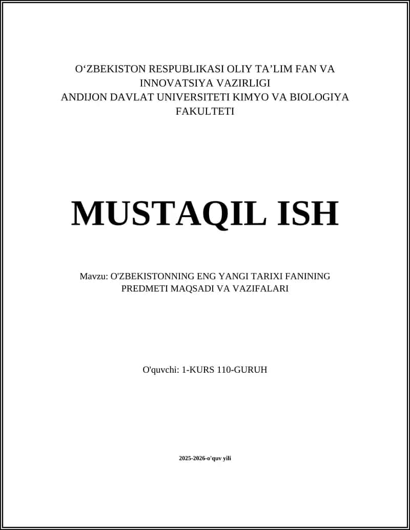 O'zbekistonning Eng Yangi Tarixi Fani 1