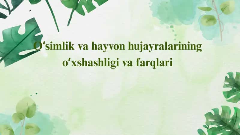 Oʻsimlik va hayvon hujayralarining oʻxshashligi va farqlari. 1