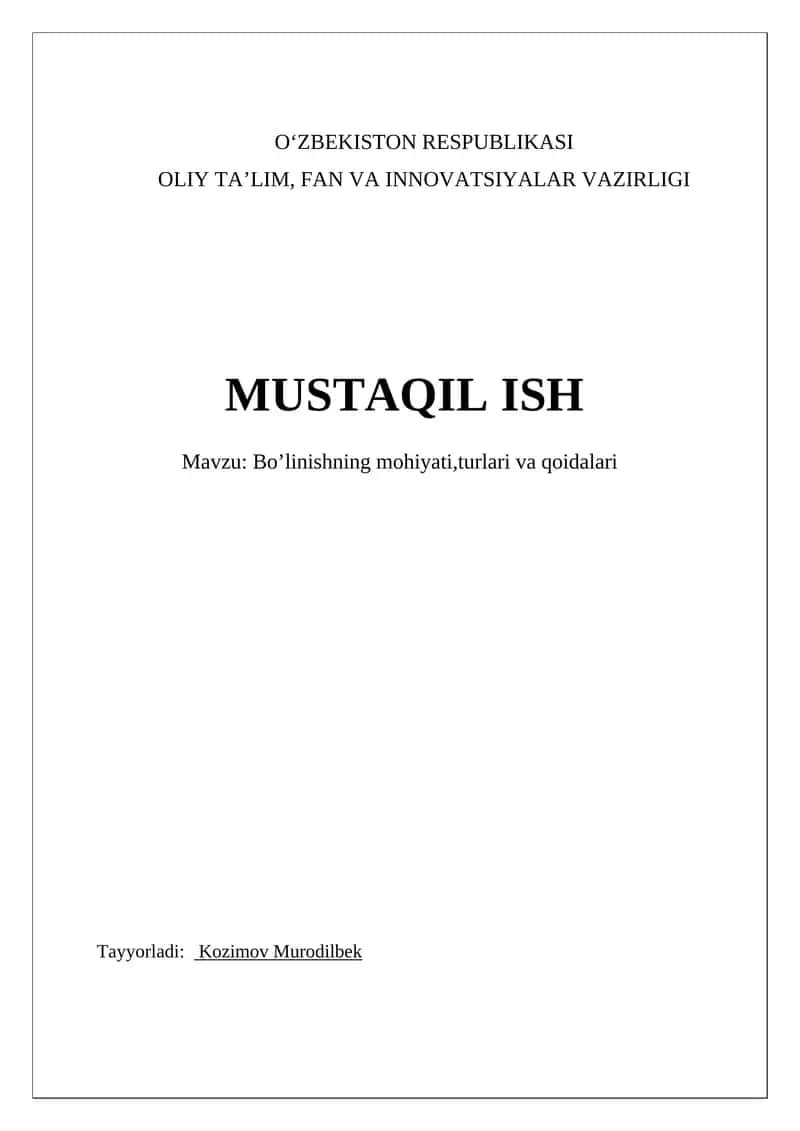 Bo’linishning mohiyati,turlari va qoidalari 1