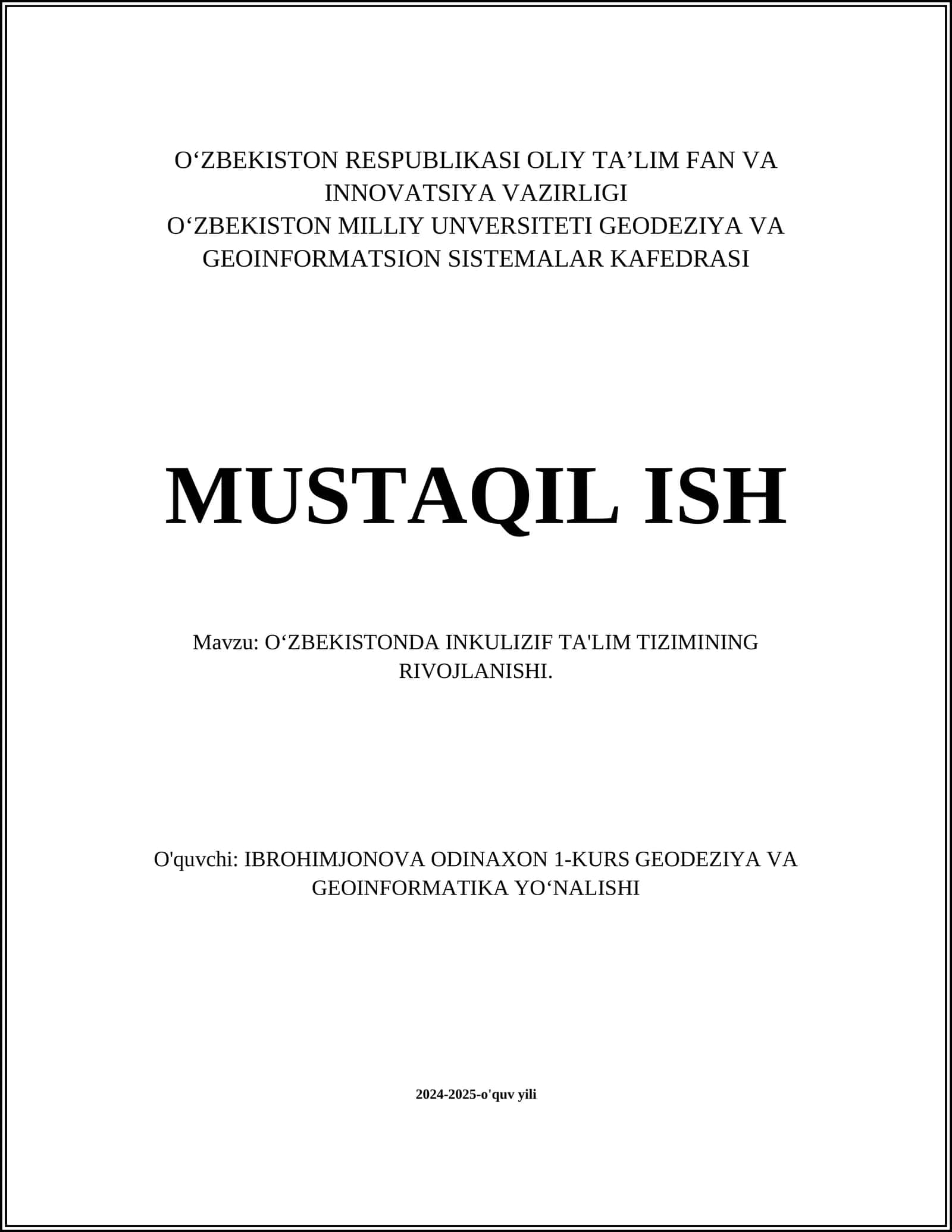 OʻZBEKISTONDA INKULIZIF TA'LIM TIZIMINING RIVOJLANISHI 1